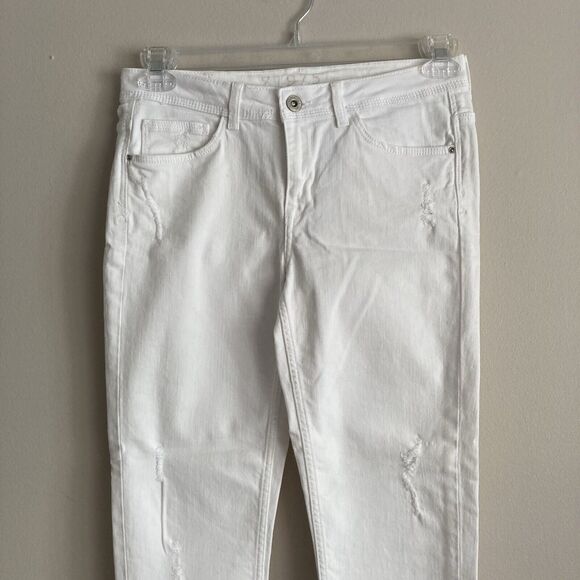 Zara Basic Womens White Denim Skinny Jeans Size 6 Mid Rise Distressed Classic - Picture 3 of 12